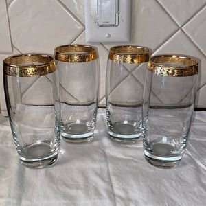 Vintage Imperial crystal gold rim highball ice tea bar ware 4pc set glasses